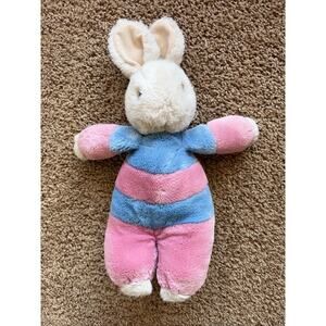 Vintage VTG‎ Applause Marzipan Pink/Blue Striped Plush Stuffed Animal Rabbit Toy